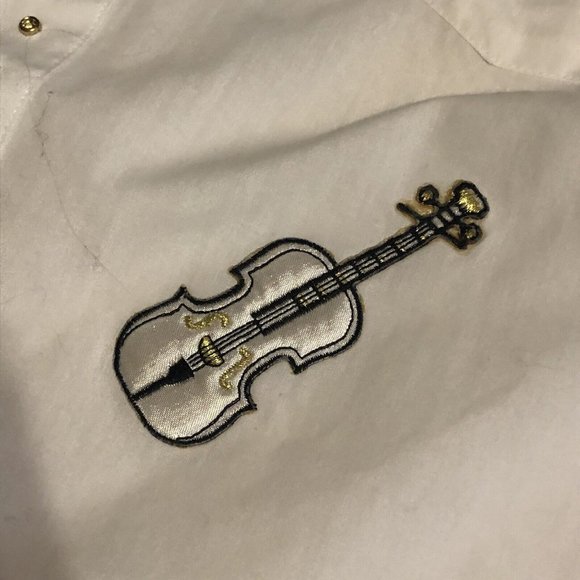 womens button down shirt band instruments small vintage saxophone drum piano - Picture 4 of 10